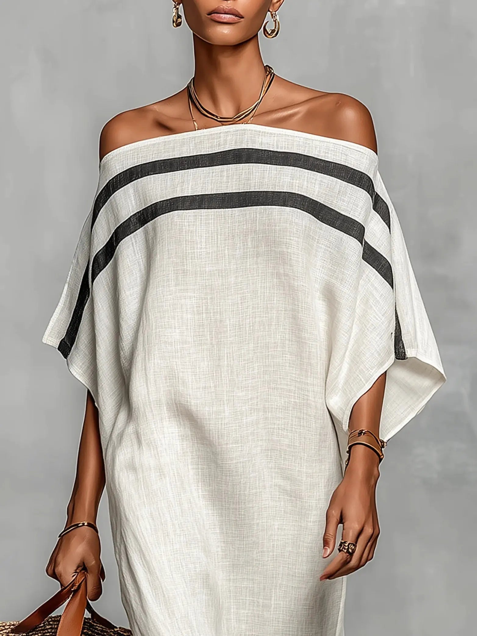 Carmen | Vestido maxi de hombros descubiertos con mangas murciélago Alba Madrid
