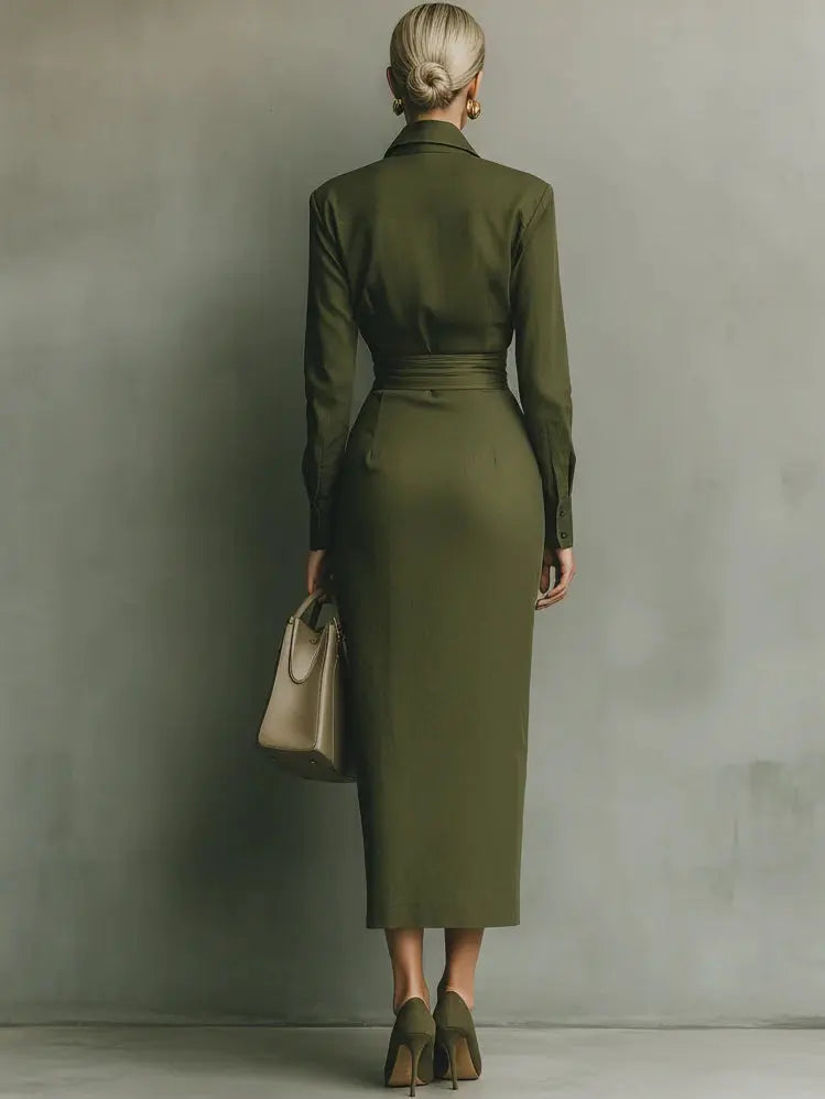 Carmen | Vestido maxi en verde militar Alba Madrid