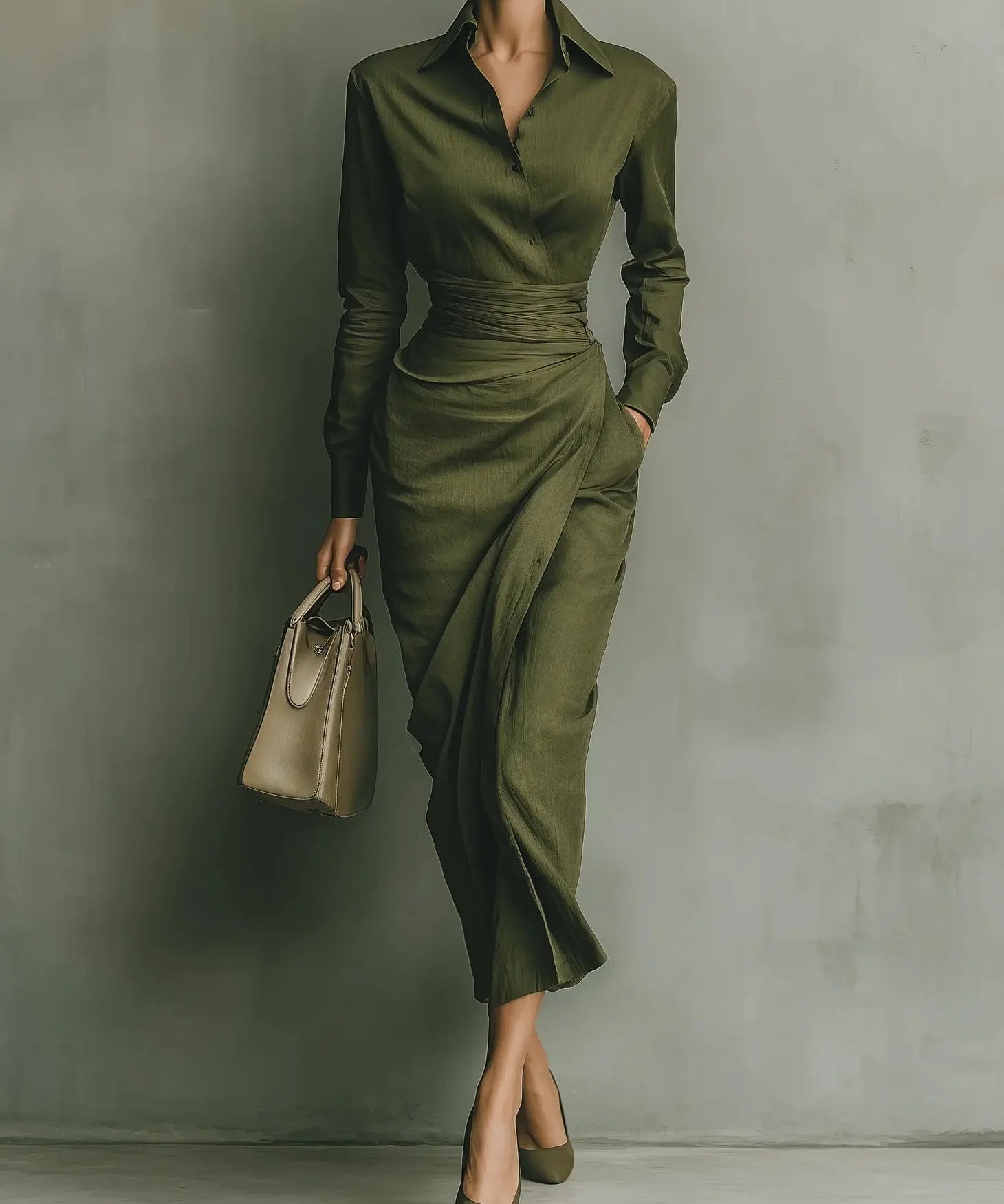 Carmen | Vestido maxi en verde militar Alba Madrid