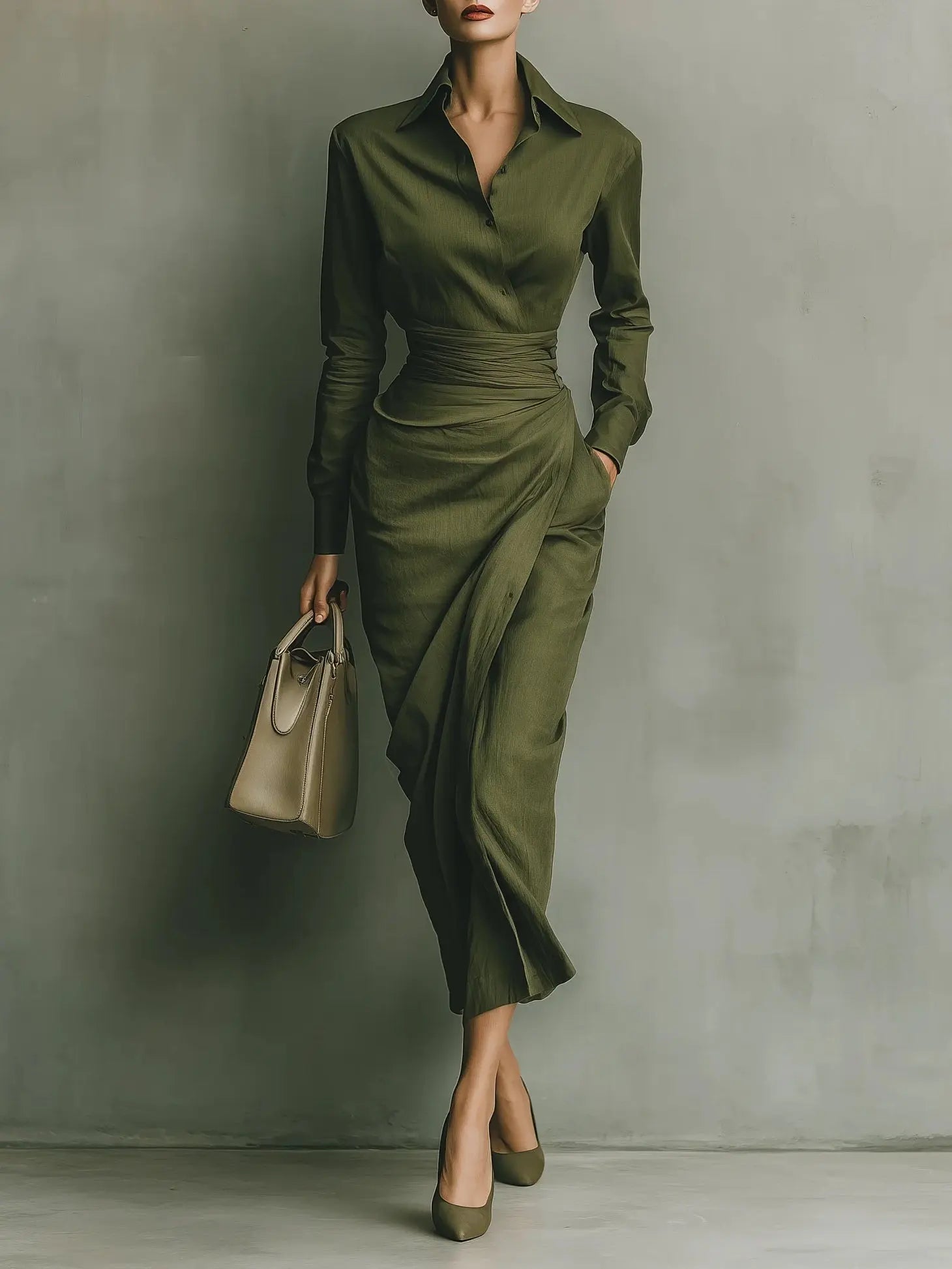 Carmen | Vestido maxi en verde militar Alba Madrid