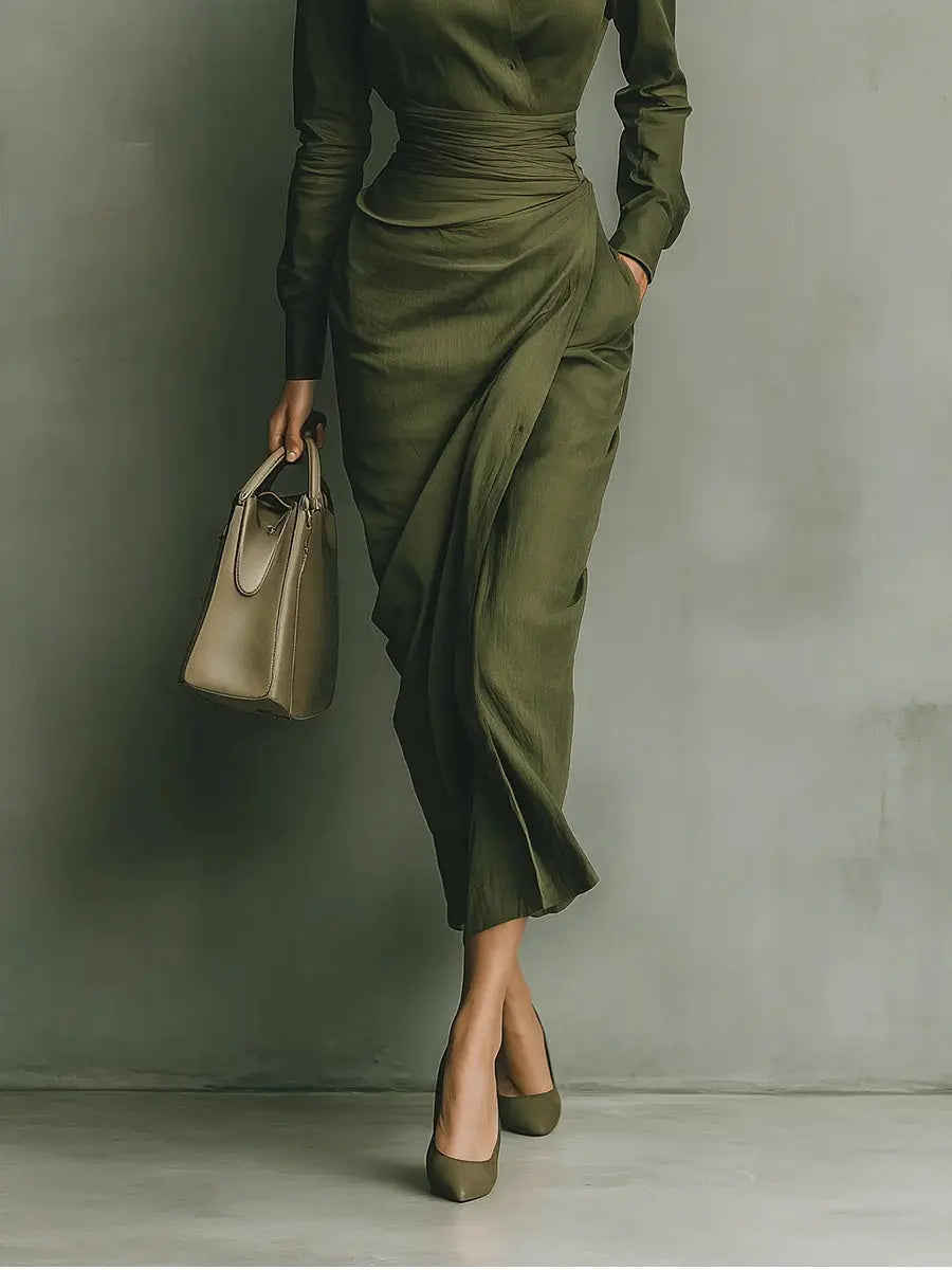 Carmen | Vestido maxi en verde militar Alba Madrid