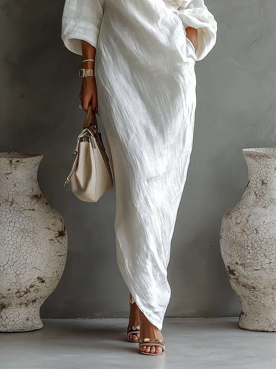Carmen | Elegante vestido maxi de un solo hombro en blanco Alba Madrid