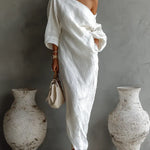 Carmen | Elegante vestido maxi de un solo hombro en blanco Alba Madrid