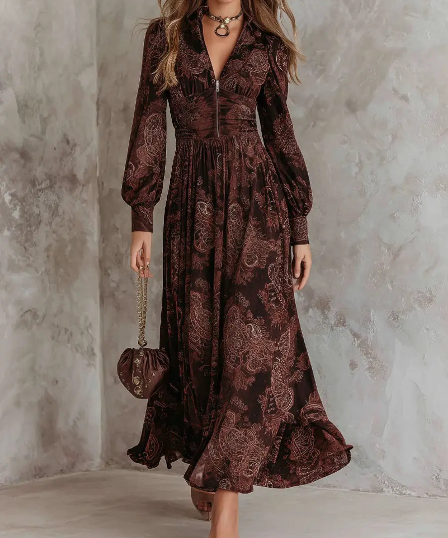 Carmen | Vestido maxi con estampado paisley y realce en la cintura Alba Madrid