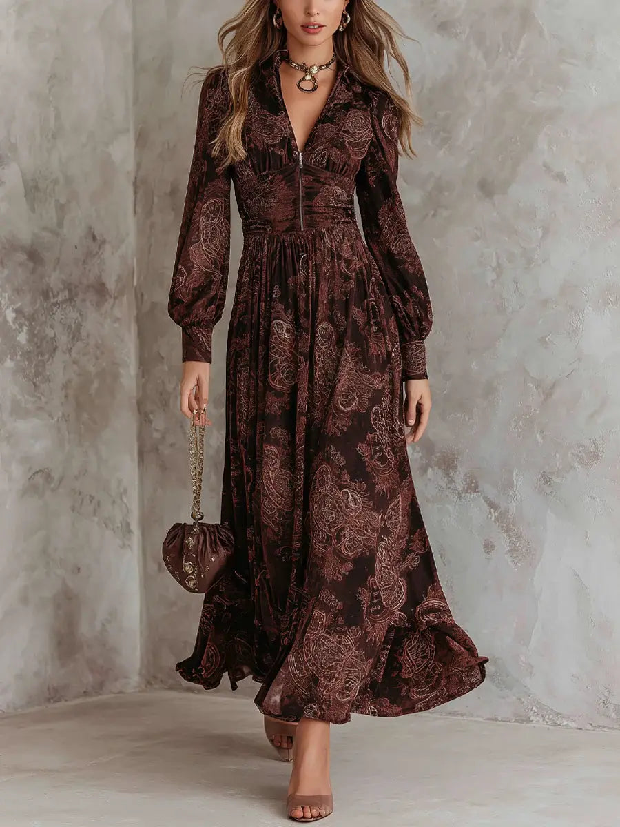 Carmen | Vestido maxi con estampado paisley y realce en la cintura Alba Madrid
