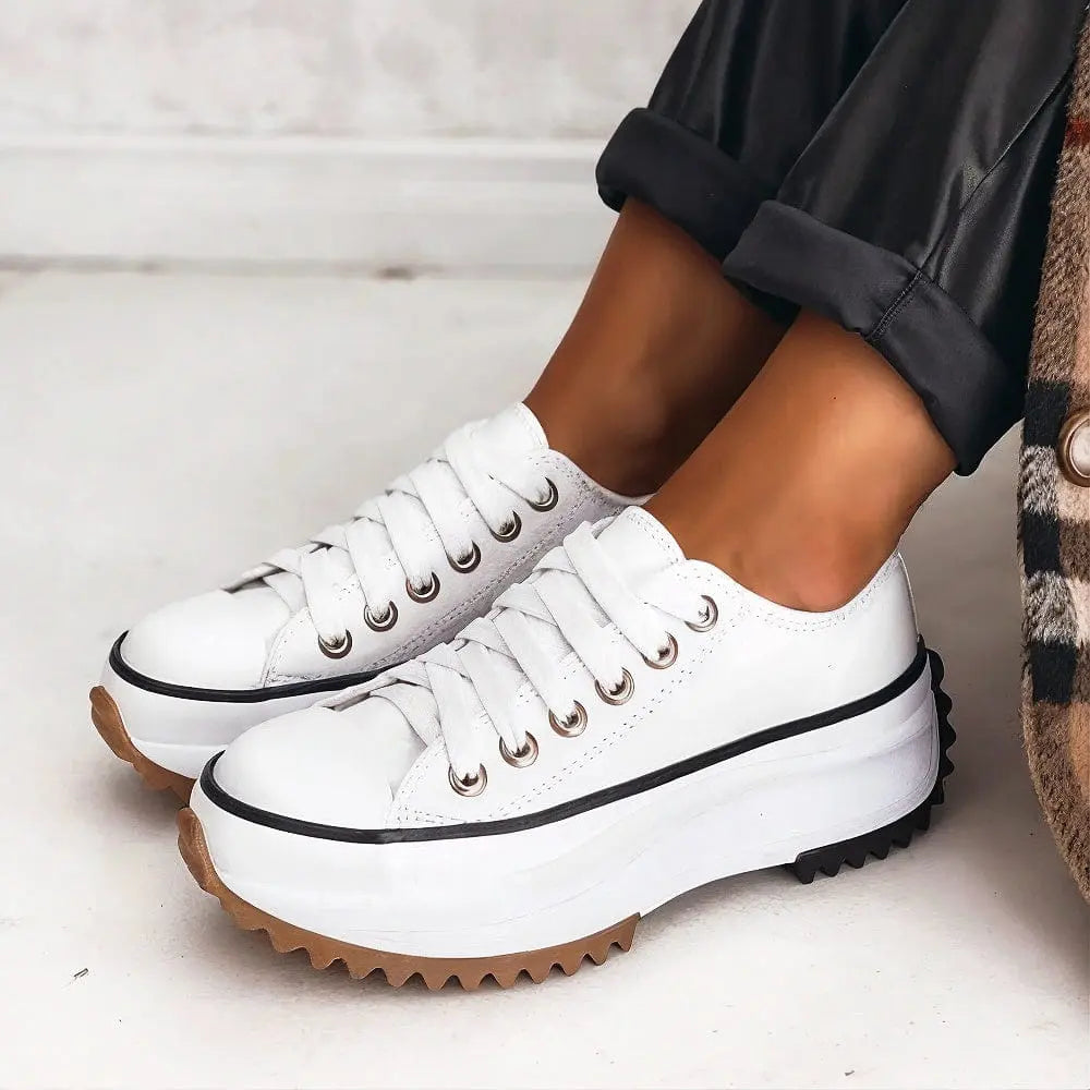 Elina - Zapatos Cómodos Con Tacón Grueso Lona Estilo Urbano Alba Madrid