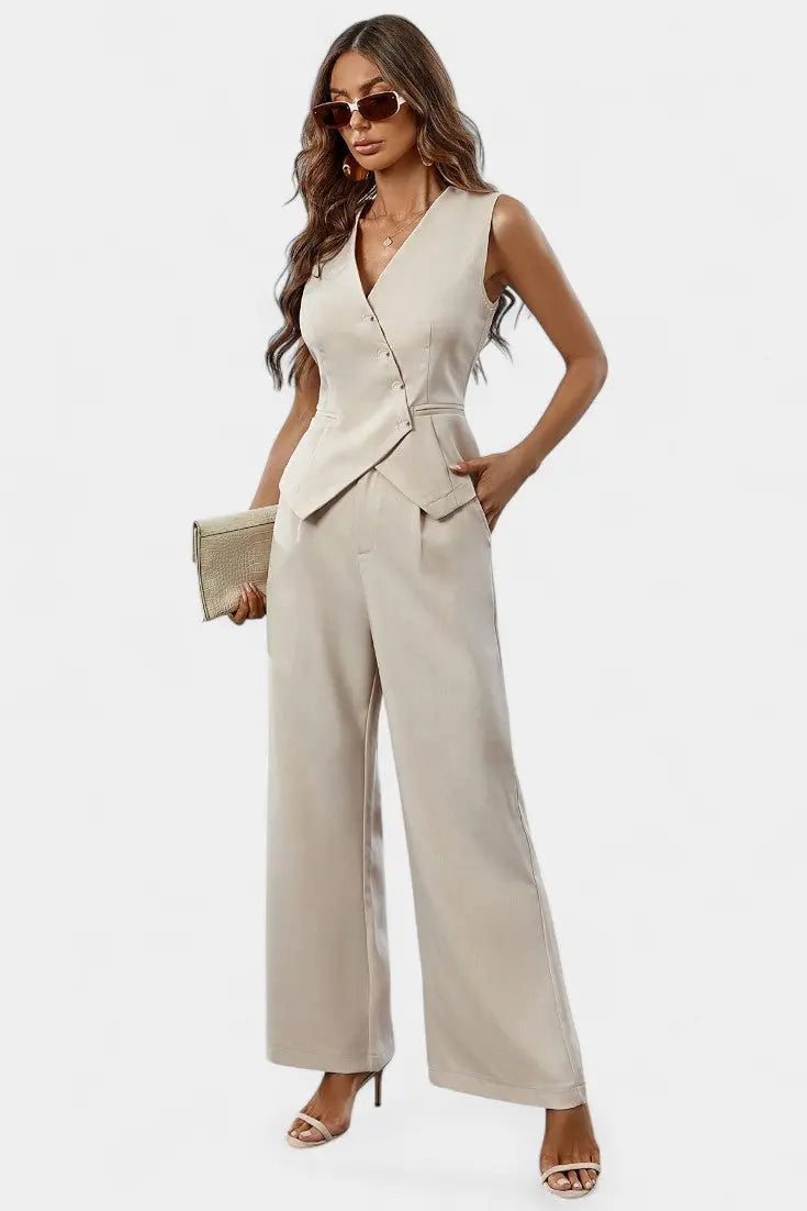 Heskia | Conjunto de Chaleco Sin Mangas y Pantalones de Pierna Ancha Alba Madrid