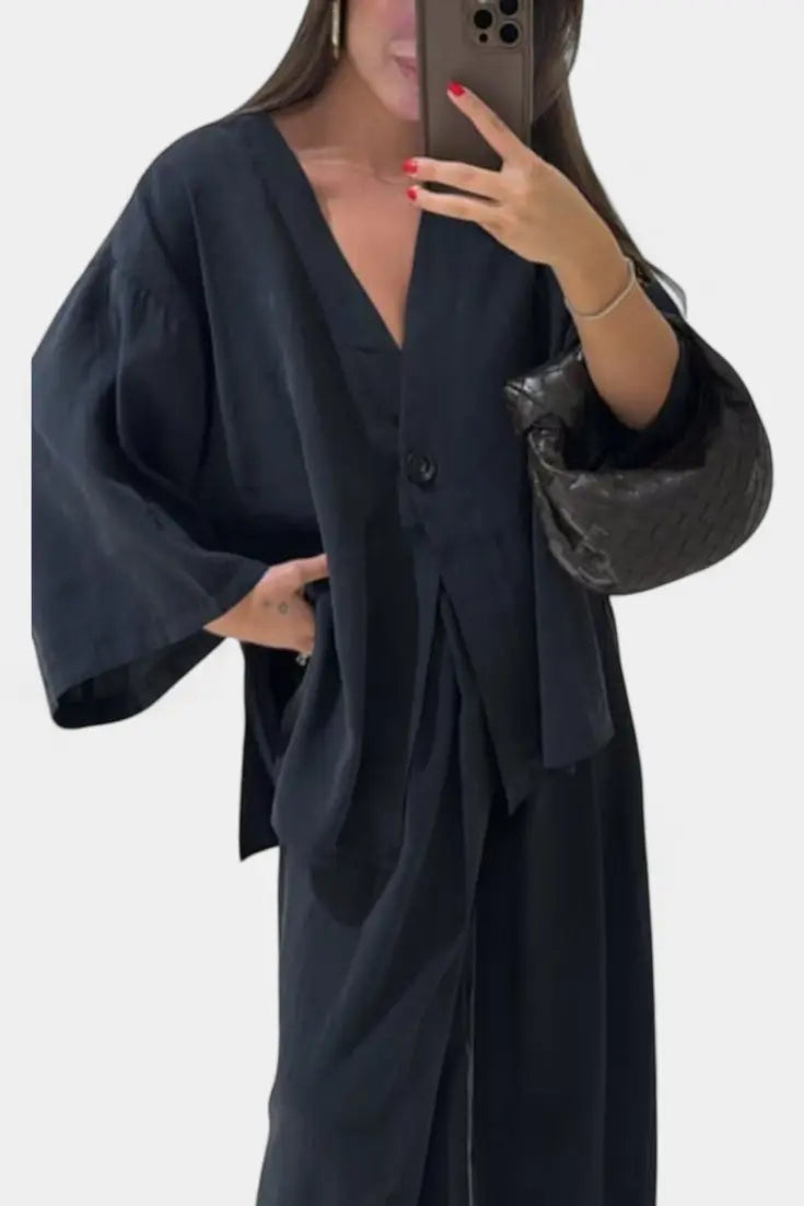 Eli Conjunto Oversize de Top con Cuello en V y Pantalón Recto Alba Madrid