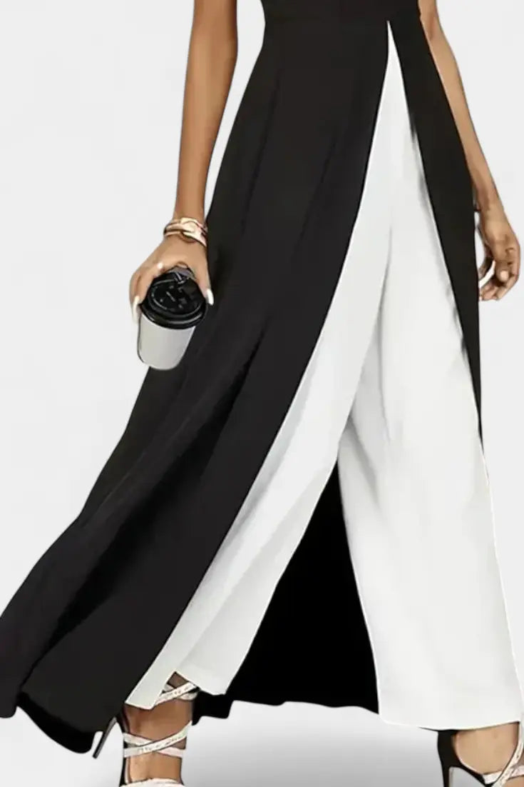 Alicia Conjunto Bicolor Elegante sin Mangas con Pantalones Anchos Alba Madrid