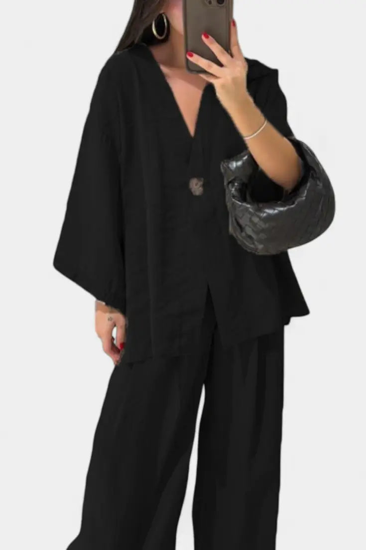 Eli Conjunto Oversize de Top con Cuello en V y Pantalón Recto Alba Madrid