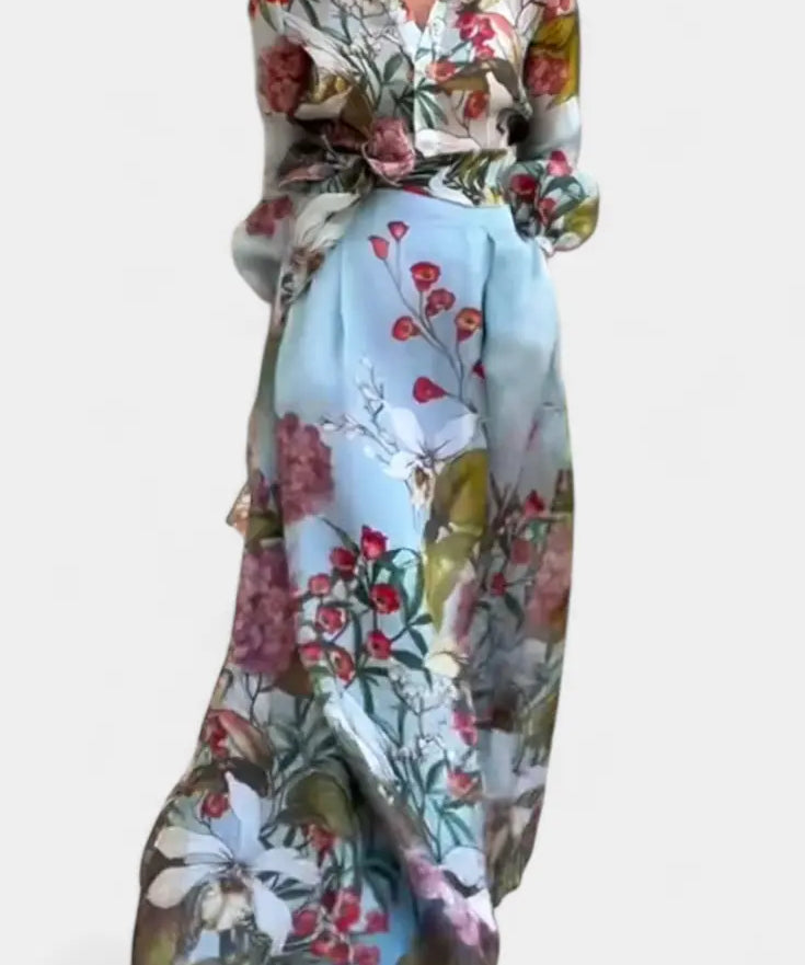 Sanne Conjunto Elegante Estampado de Camisa y Pantalón Fluido Alba Madrid