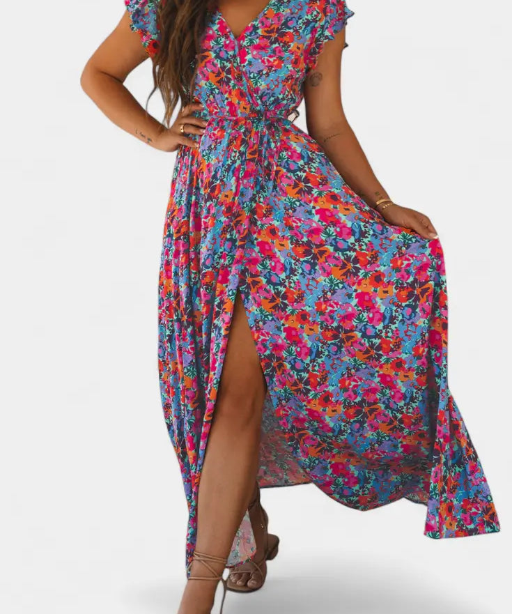 Patricia - Largo vestido cruzado con diseño floral Alba Madrid