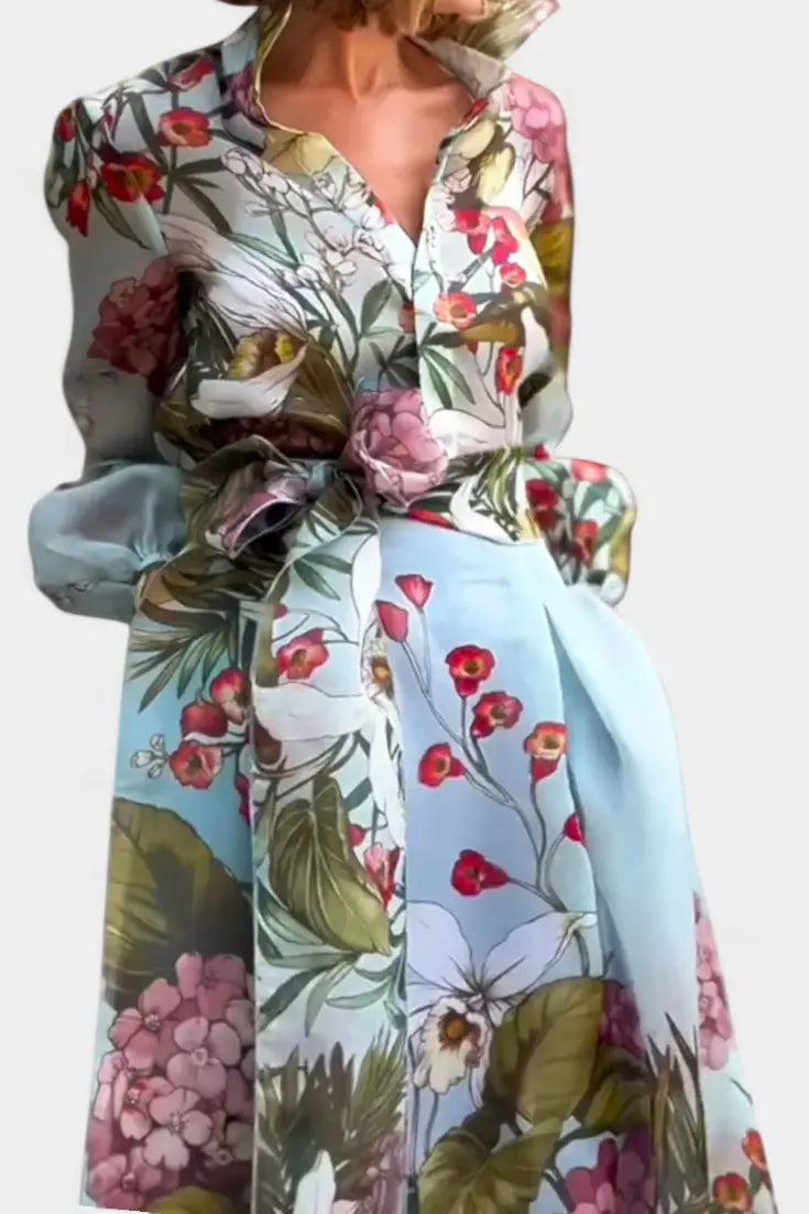 Sanne Conjunto Elegante Estampado de Camisa y Pantalón Fluido Alba Madrid