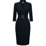 Nora | Vestido Negro con Cinturón y Cuello Mandarin Alba Madrid