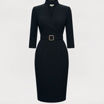 Nora | Vestido Negro con Cinturón y Cuello Mandarin Alba Madrid