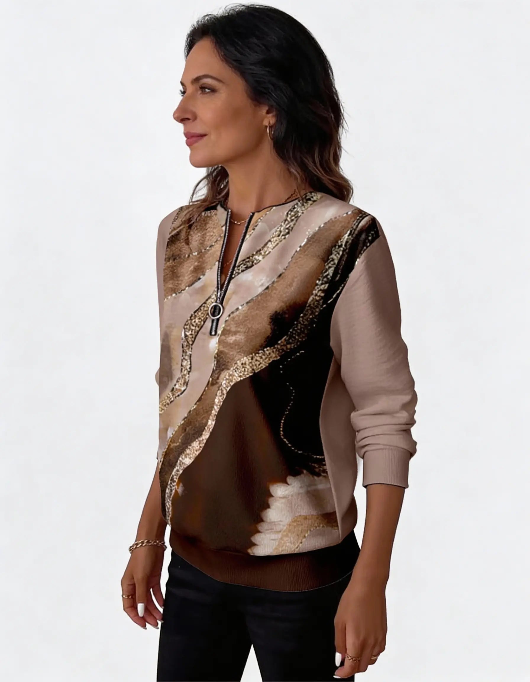 Valeria Brisa™ – Sudadera con Cremallera Cuarto y Estampado Abstracto Alba Madrid