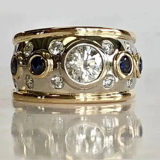 Anillo Vintage de Incrustación de Oro y Circonita Alba Madrid