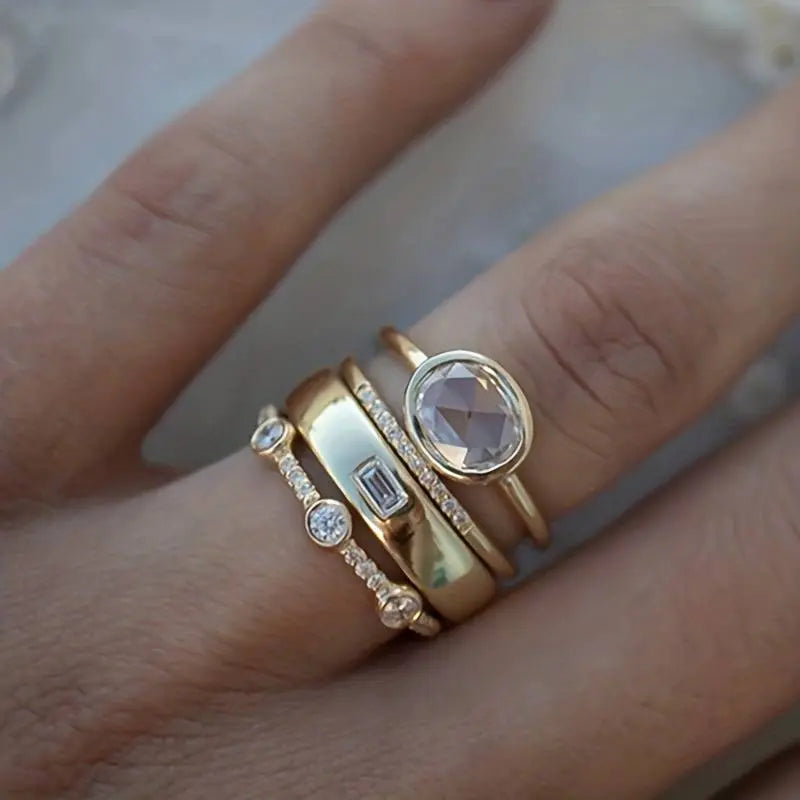 Raquel - Conjunto de Anillos de Oro Vintage y Circonitas Alba Madrid