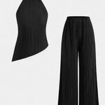 Pilarica Conjunto Plisado con Top Asimétrico Halter y Pantalón Fluido Alba Madrid