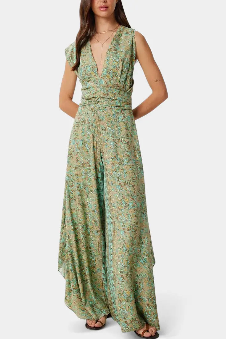 Leandra Mono Fluido Cruzado con Estampado Floral Verde Alba Madrid