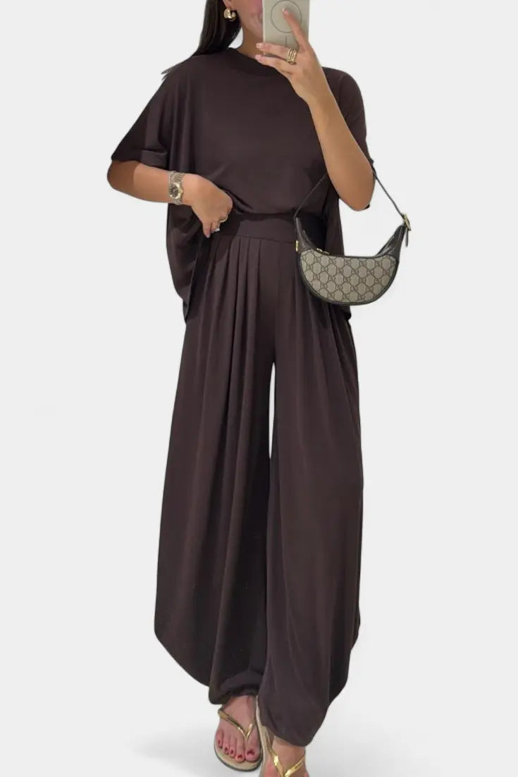 Trista Conjunto Casual de Top Suave y Pantalones de Pierna Ancha Alba Madrid