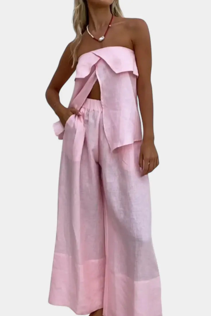 Oriana Conjunto Strapless con Falda de Abertura en Color Liso Alba Madrid