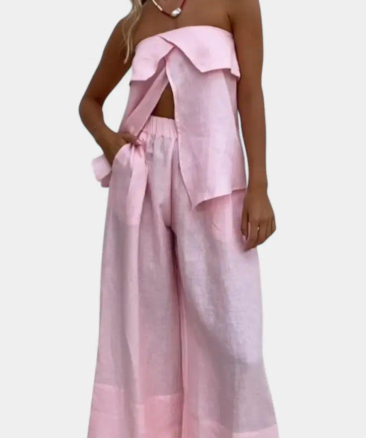 Oriana Conjunto Strapless con Falda de Abertura en Color Liso Alba Madrid