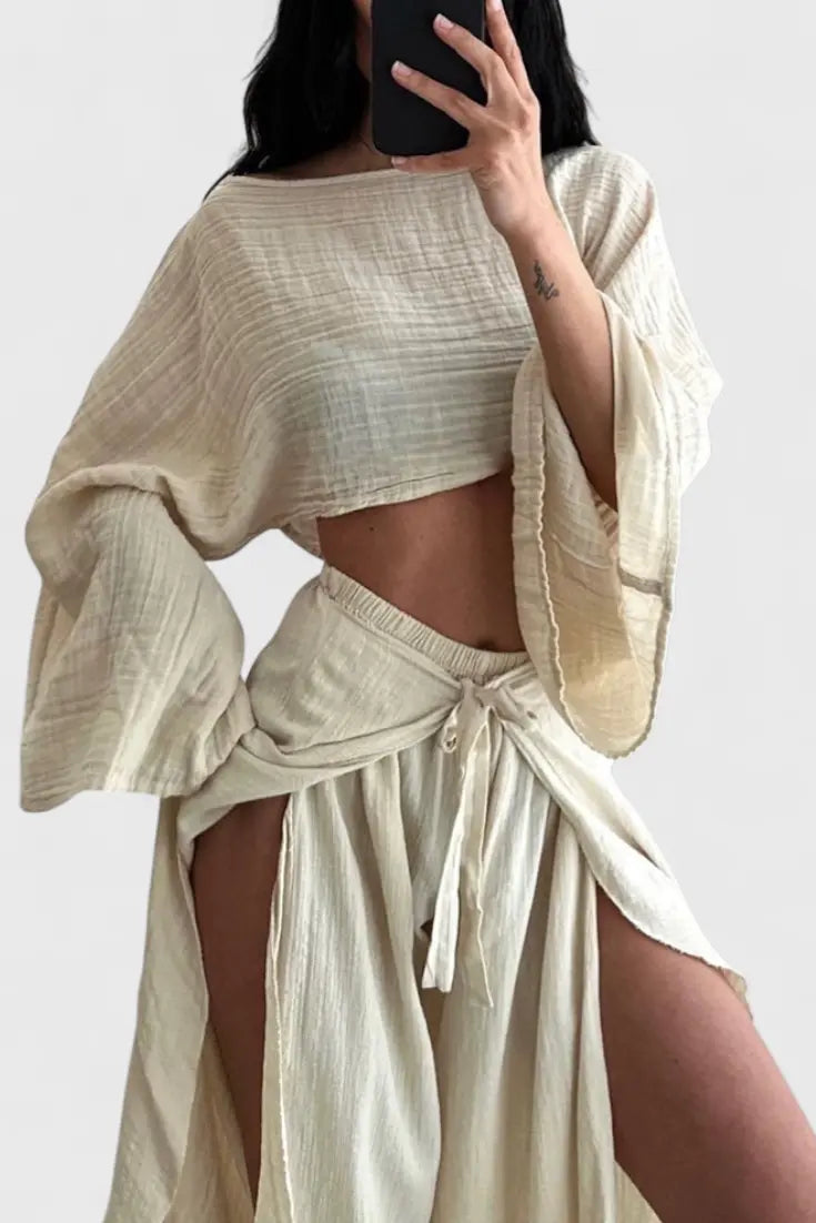 Maeva Conjunto Casual de Dos Piezas con Abertura y Lazo Alba Madrid