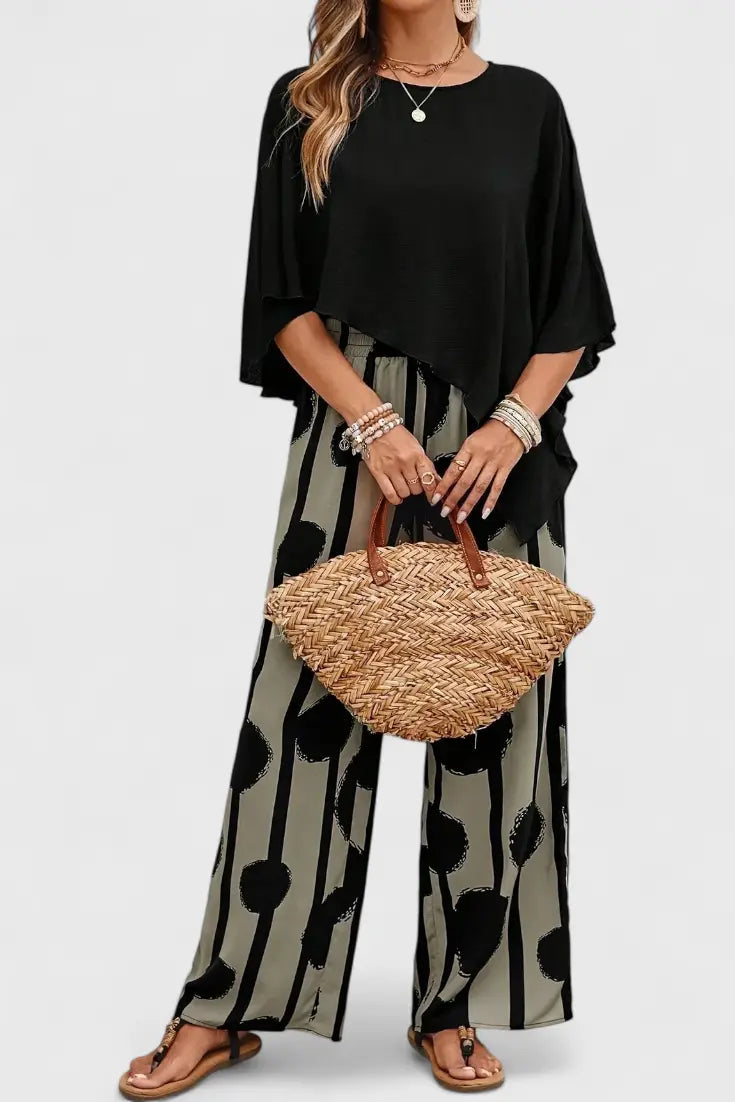 Aleida Conjunto Asimétrico con Top y Pantalón Estampado Alba Madrid