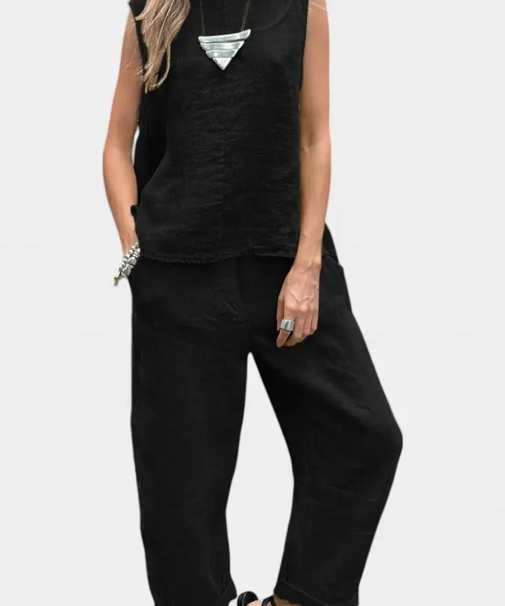 Leona Conjunto de Chaleco y Pantalón Sin Mangas en Algodón Lino Alba Madrid