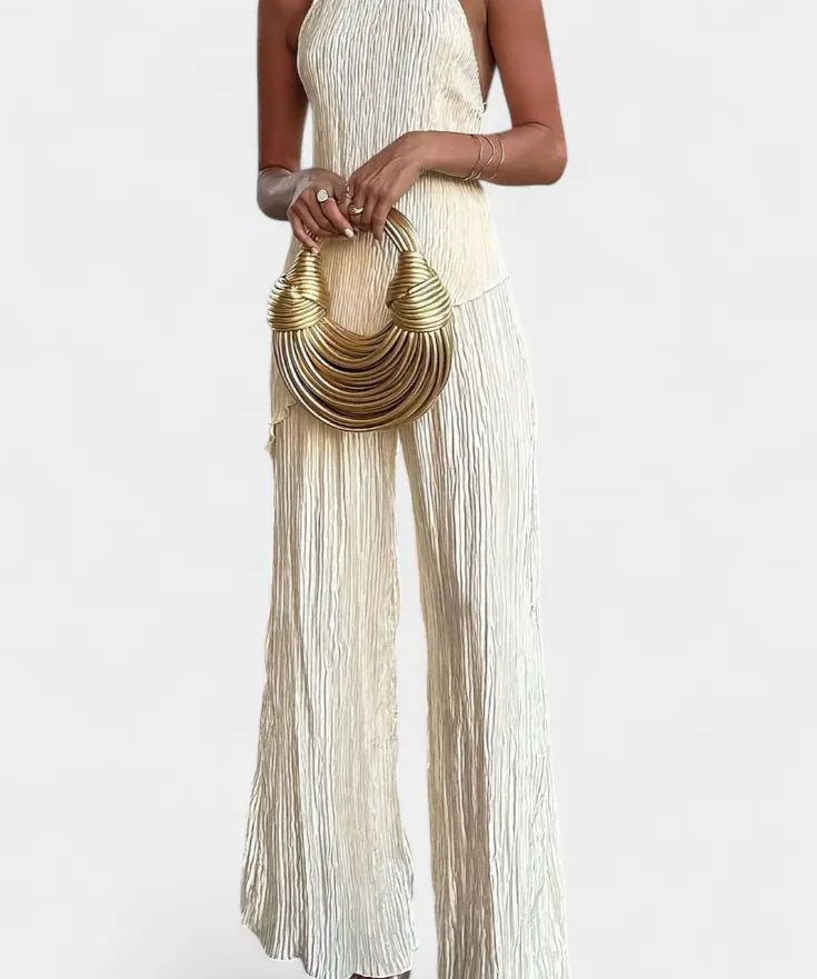 Pilarica Conjunto Plisado con Top Asimétrico Halter y Pantalón Fluido Alba Madrid