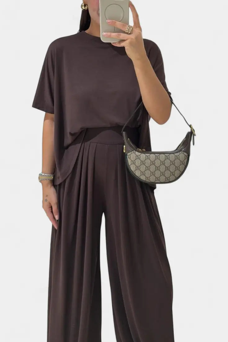 Trista Conjunto Casual de Top Suave y Pantalones de Pierna Ancha Alba Madrid