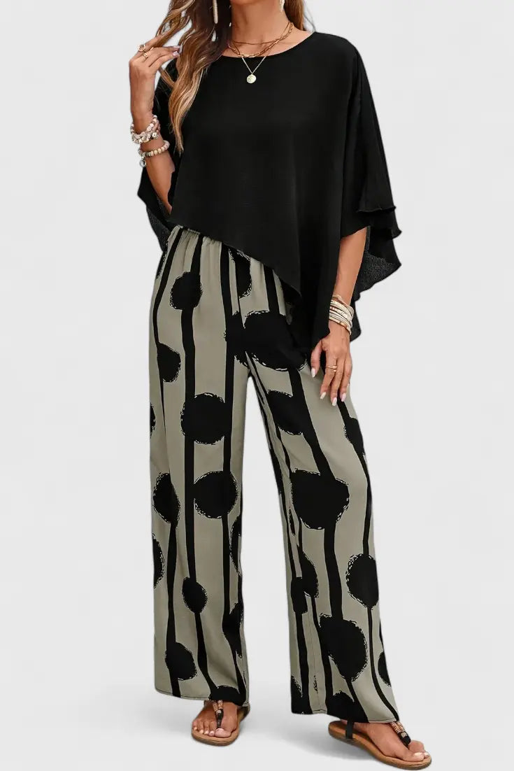 Aleida Conjunto Asimétrico con Top y Pantalón Estampado Alba Madrid