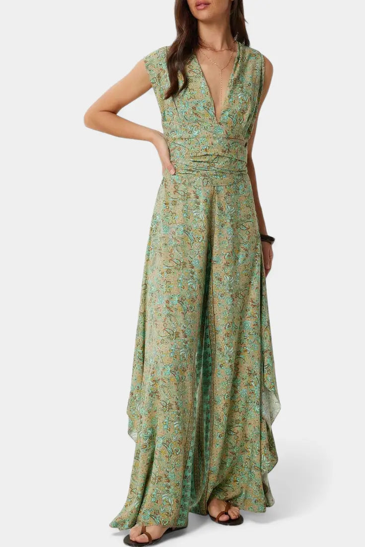 Leandra Mono Fluido Cruzado con Estampado Floral Verde Alba Madrid