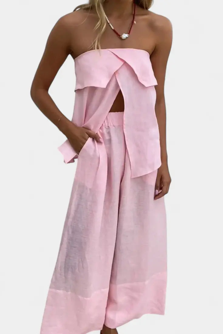 Oriana Conjunto Strapless con Falda de Abertura en Color Liso Alba Madrid