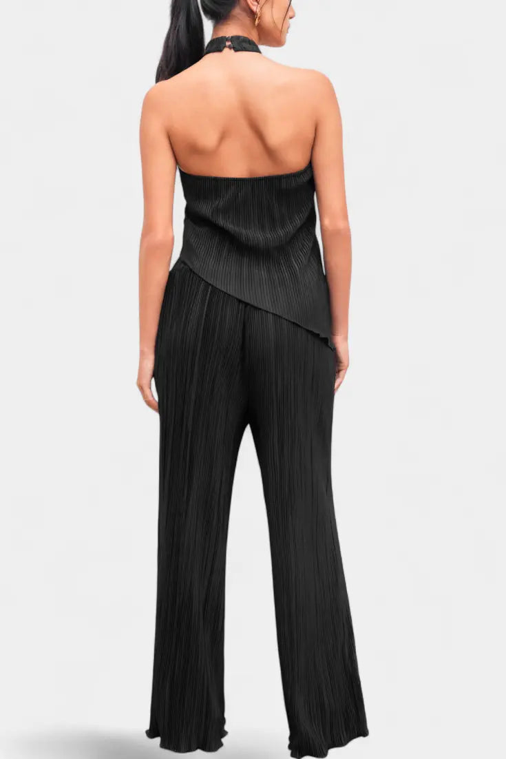 Pilarica Conjunto Plisado con Top Asimétrico Halter y Pantalón Fluido Alba Madrid