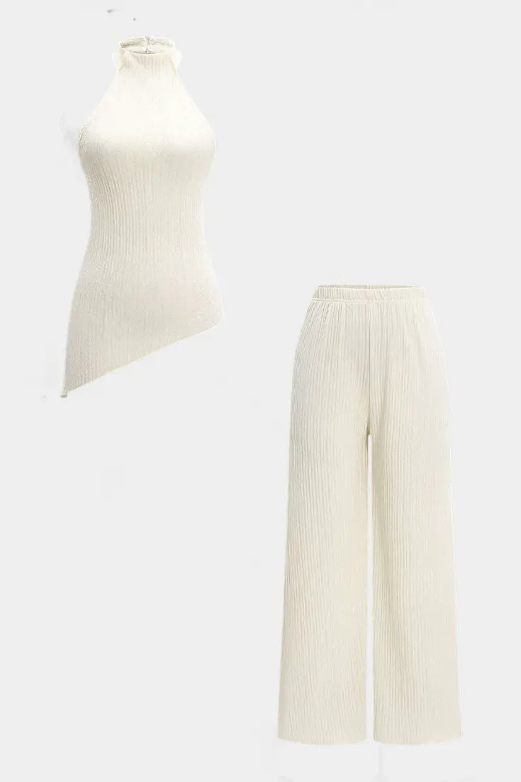 Pilarica Conjunto Plisado con Top Asimétrico Halter y Pantalón Fluido Alba Madrid