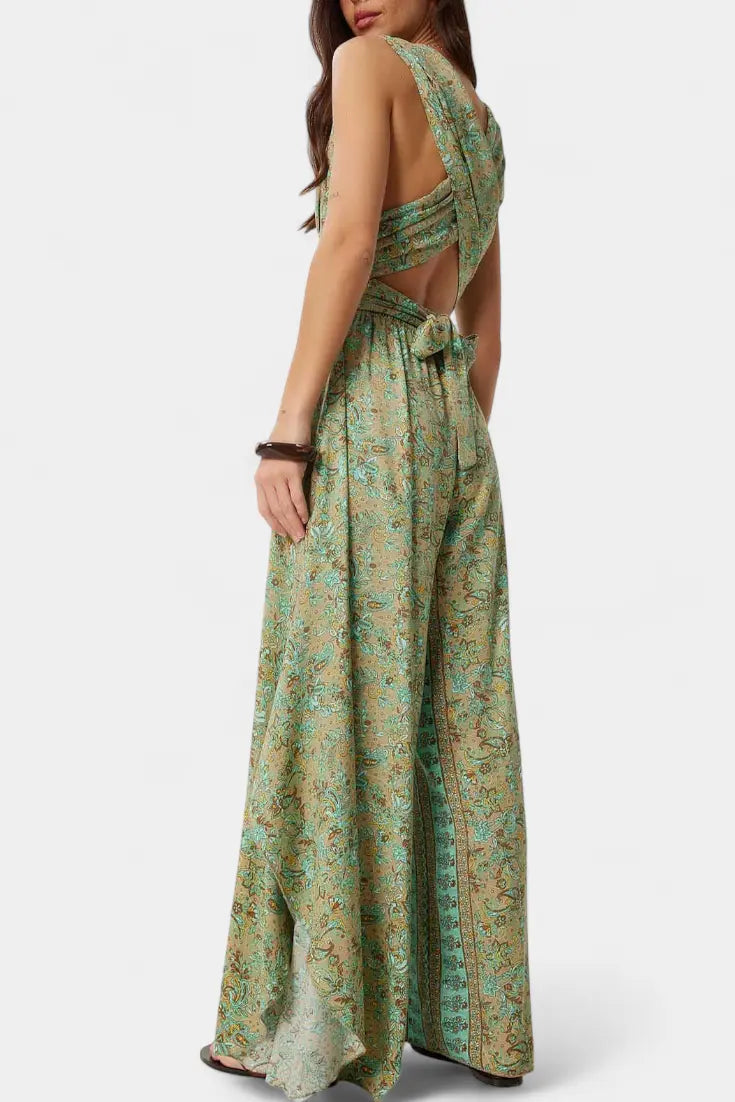 Leandra Mono Fluido Cruzado con Estampado Floral Verde Alba Madrid