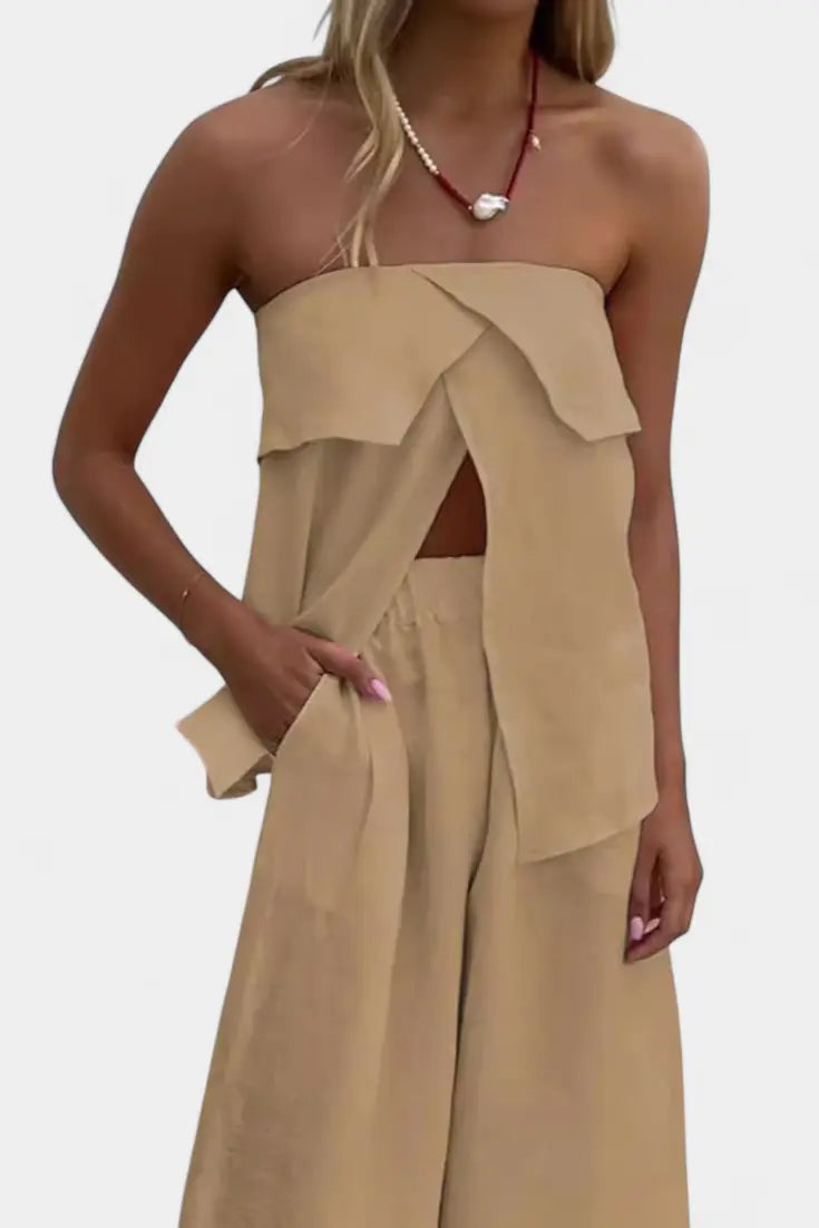 Oriana Conjunto Strapless con Falda de Abertura en Color Liso Alba Madrid
