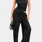 Pilarica Conjunto Plisado con Top Asimétrico Halter y Pantalón Fluido Alba Madrid