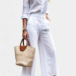 Sabina Conjunto Rosa de Camisa Suelta y Pantalones Capri Alba Madrid