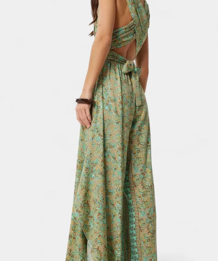 Leandra Mono Fluido Cruzado con Estampado Floral Verde Alba Madrid