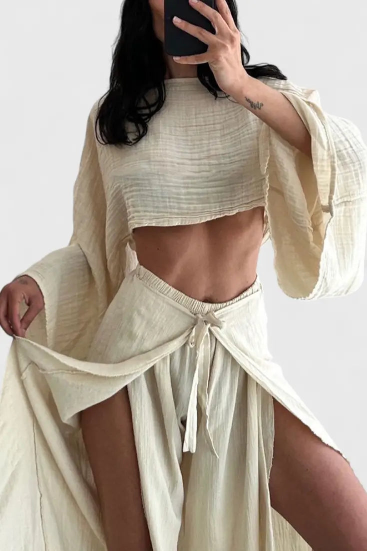 Maeva Conjunto Casual de Dos Piezas con Abertura y Lazo Alba Madrid