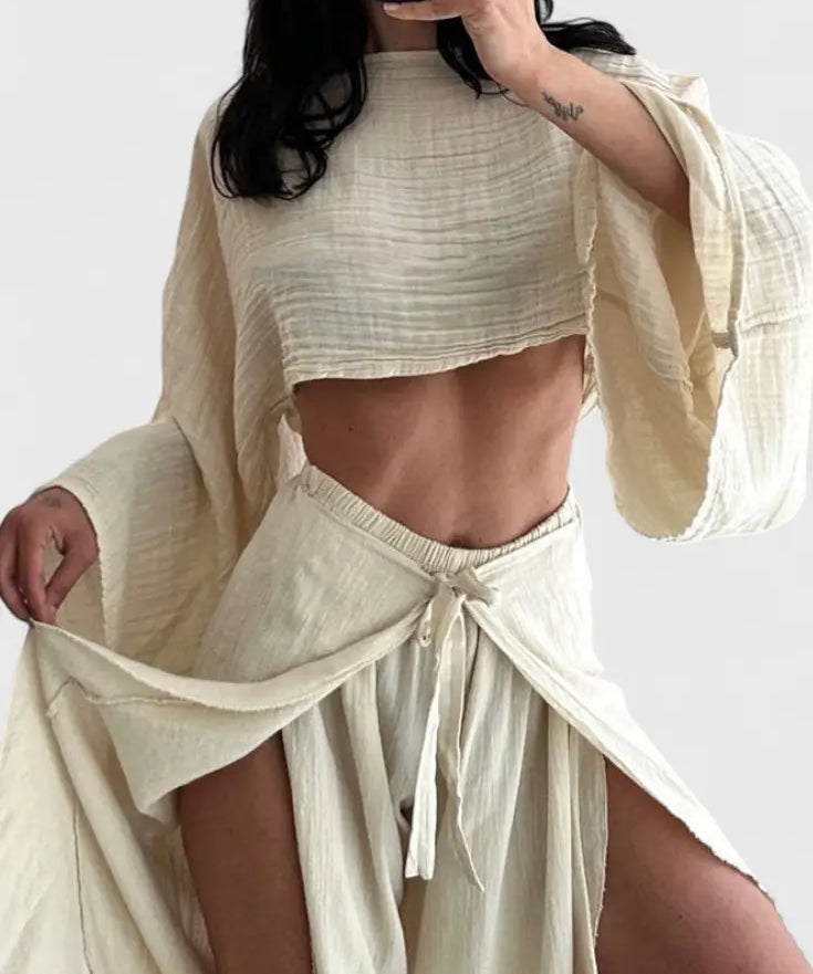 Maeva Conjunto Casual de Dos Piezas con Abertura y Lazo Alba Madrid