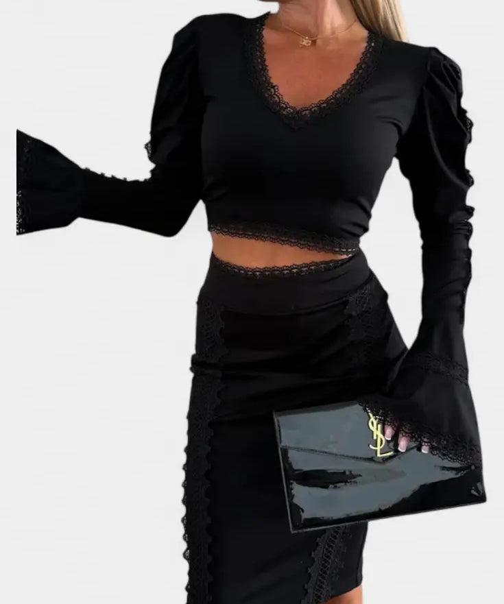 Minerva Conjunto Elegante de Top con Encaje y Falda de Cintura Alta Alba Madrid