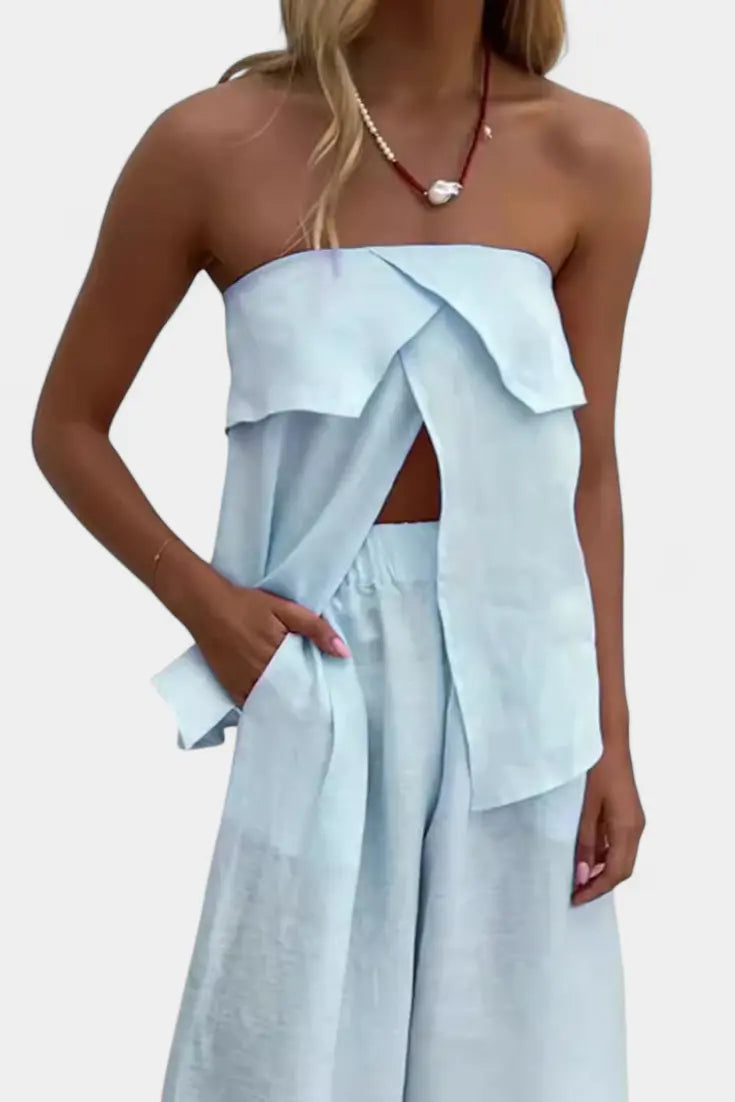Oriana Conjunto Strapless con Falda de Abertura en Color Liso Alba Madrid
