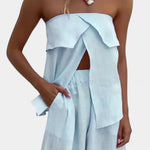 Oriana Conjunto Strapless con Falda de Abertura en Color Liso Alba Madrid