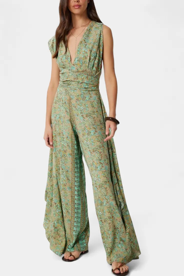 Leandra Mono Fluido Cruzado con Estampado Floral Verde Alba Madrid