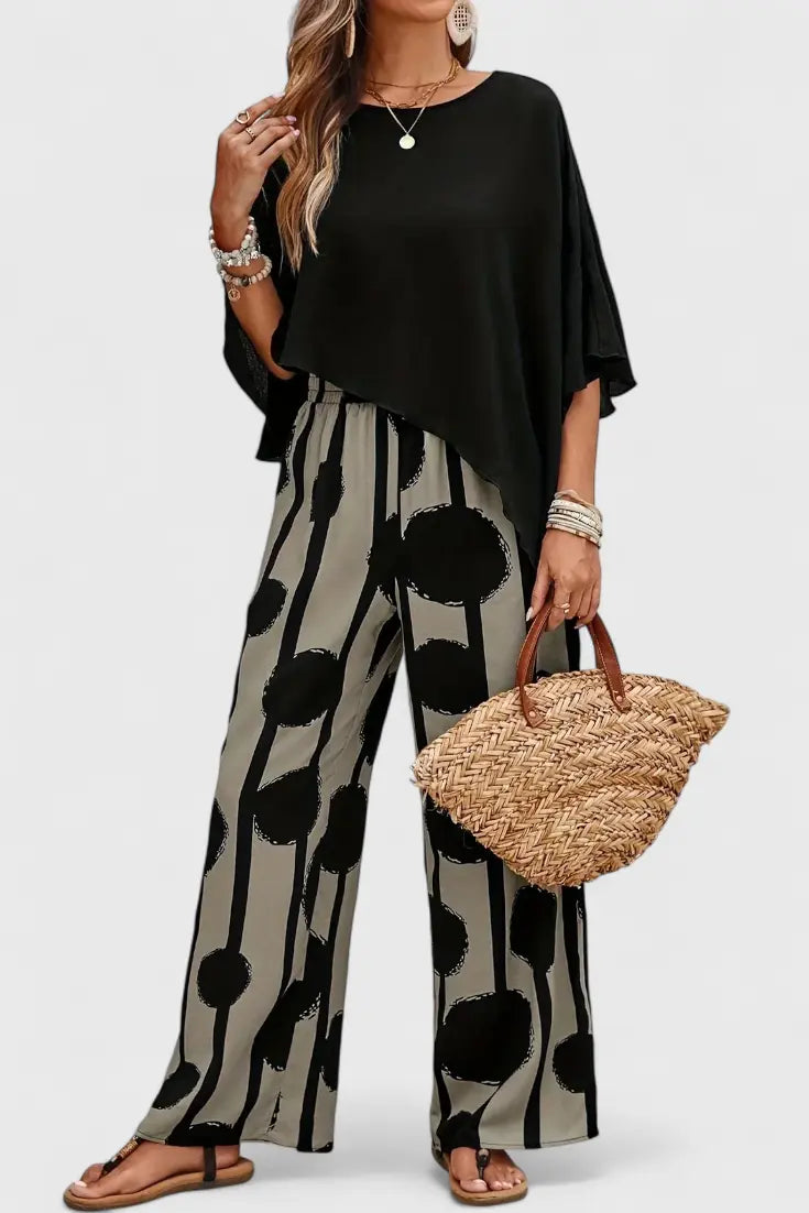 Aleida Conjunto Asimétrico con Top y Pantalón Estampado Alba Madrid