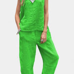 Leona Conjunto de Chaleco y Pantalón Sin Mangas en Algodón Lino Alba Madrid